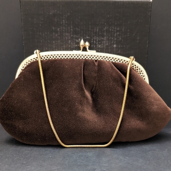 VGT,Brown Velvet Clutch/Purse Made In Hong Kong. - Picture 1 of 7